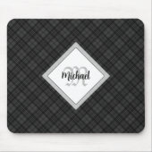 Trendy Black white tartan Personaliseer Monogram Muismat (Voorkant)