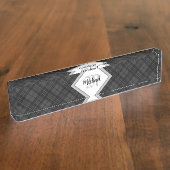 Trendy Black white tartan Personaliseer Monogram Naambordje (Zijkant)