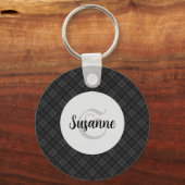 Trendy Black white tartan Personaliseer Monogram Sleutelhanger (Voorkant)