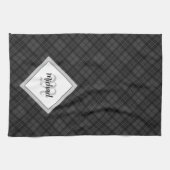 Trendy Black white tartan Personaliseer Monogram Theedoek (Horizontaal)