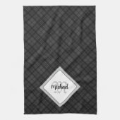 Trendy Black white tartan Personaliseer Monogram Theedoek (Verticaal)