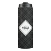 Trendy Black white tartan Personaliseer Monogram Thermosbeker (Voorkant)