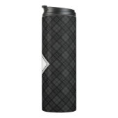 Trendy Black white tartan Personaliseer Monogram Thermosbeker (Geroteerd rechts)