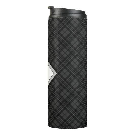 Trendy Black white tartan Personaliseer Monogram Thermosbeker (Geroteerd rechts)