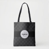 Trendy Black white tartan Personaliseer Monogram Tote Bag (Voorkant)