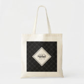 Trendy Black white tartan Personaliseer Monogram Tote Bag (Voorkant)