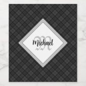 Trendy Black white tartan Personaliseer Monogram Wijn Etiket (Enkel label)