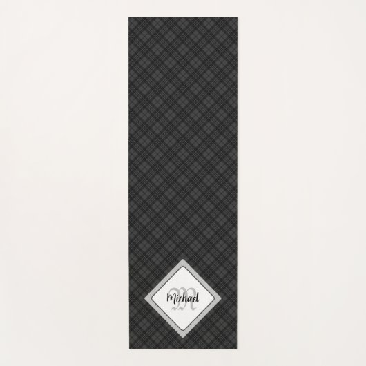 Trendy Black white tartan Personaliseer Monogram Yogamat (Voorkant)