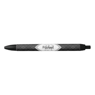 Trendy Black white tartan Personaliseer Monogram Zwarte Inkt Pen