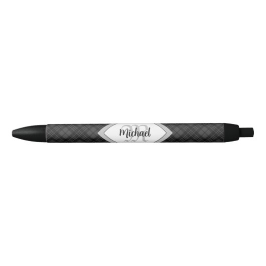 Trendy Black white tartan Personaliseer Monogram Zwarte Inkt Pen (Voorkant)