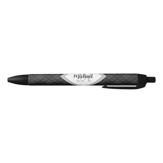 Trendy Black white tartan Personaliseer Monogram Zwarte Inkt Pen (Bodem)