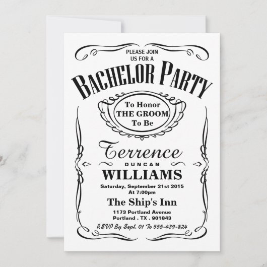 Trendy Black & White Typography Bachelor Party Kaart (Voorkant)