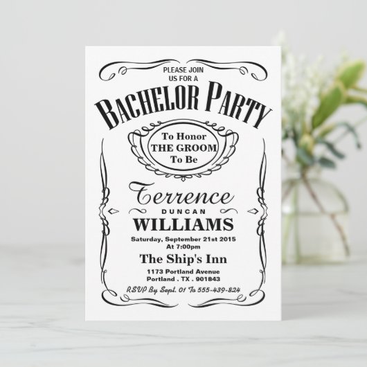 Trendy Black & White Typography Bachelor Party Kaart (Staand voorkant)