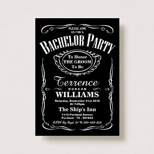 Trendy Black & White Typography Bachelor Party Kaart