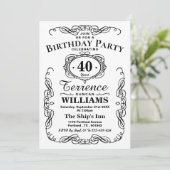 Trendy Black & White Typography Birthday Party Kaart (Staand voorkant)