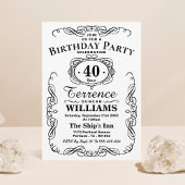 Trendy Black & White Typography Birthday Party Kaart