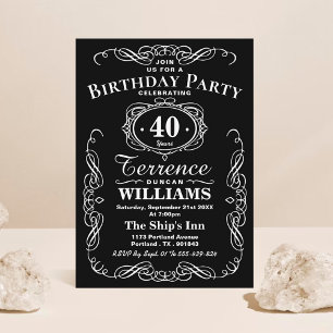 Trendy Black & White Typography Birthday Party Kaart
