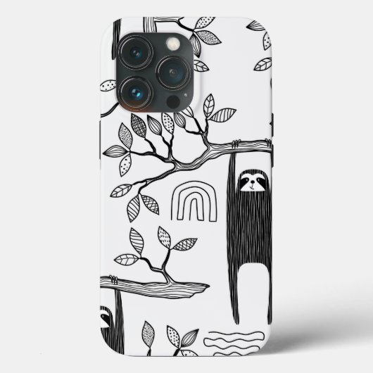 Trendy BLack Witte Moderne Luiaard Stoere Hoesje (Achterkant)
