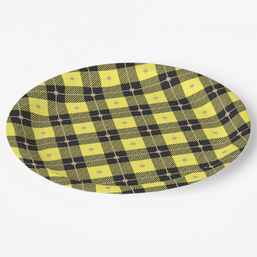 Trendy Black Yellow Pset Pattern Papieren Bordje (Gekanteld)
