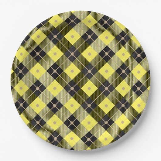 Trendy Black Yellow Pset Pattern Papieren Bordje (Voorkant)