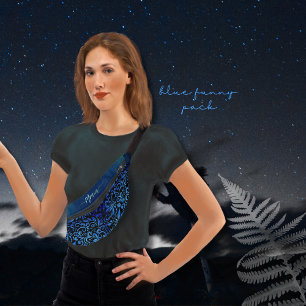 Trendy Blau Bloemengradiënt Patroon Naam  Heuptasje