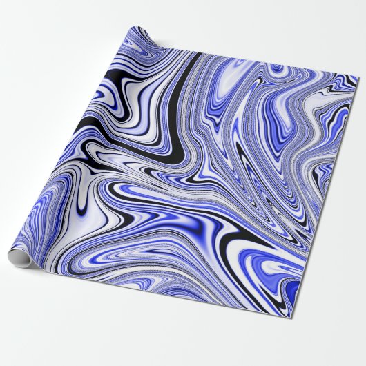 Trendy Blau Marmer Werveling Cadeaupapier (Uitgerold)