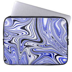 Trendy Blau Marmer Wervelpatroon Laptop Sleeve