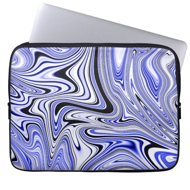Trendy Blau Marmer Wervelpatroon Laptop Sleeve (Voorkant)