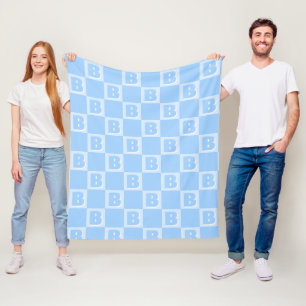 Trendy Blau Monogram Eerste Geruit Fleece Deken