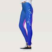 Trendy Blau Roze Tweekleurige Gradiënt Witte Scrip Leggings (Links)
