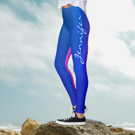 Trendy Blau Roze Tweekleurige Gradiënt Witte Scrip Leggings