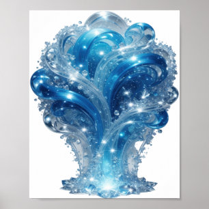 Trendy Blau WATER ELEMENT 3D Tekst Kunst Poster