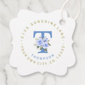 Trendy Blauw Bloem Motief Rond Adreslabel Bedankjes Labels (Achterkant)