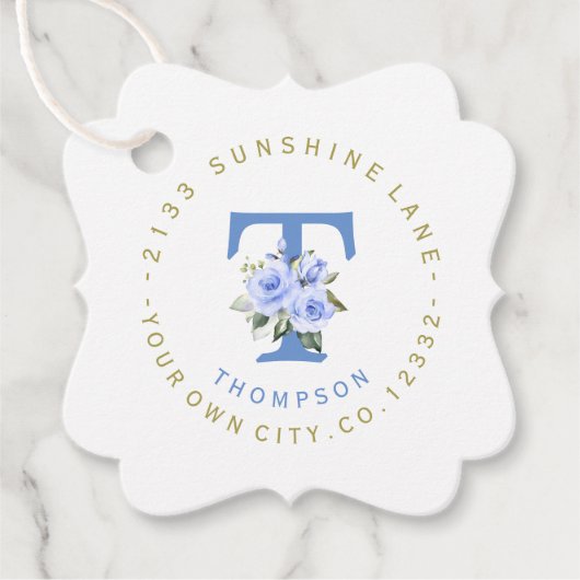 Trendy Blauw Bloem Motief Rond Adreslabel Bedankjes Labels (Voorkant)