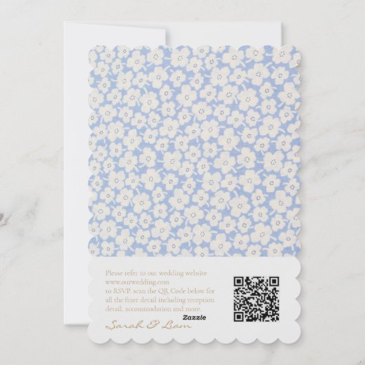 Trendy Blauw Bloemen Bruiloft RSVP QR & Uitnodigin Feestdagenkaart (Achterkant)