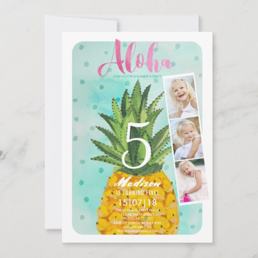 Trendy blauw en geel tropische anananasvruchten kaart (Voorkant)