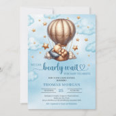Trendy Blauw en goud bearly wacht Boy Baby shower Kaart (Voorkant)