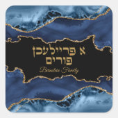Trendy Blauw en Goud Hebreeuws Een Freilichen Puri Vierkante Sticker (Voorkant)