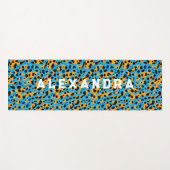Trendy blauw en Oranje luipaard patroon en naam Yogamat (Voorkant (horizontaal))