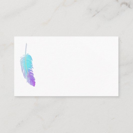 Trendy blauw en paarse waterverf veren op maat visitekaartje (Achterkant)