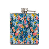 Trendy Blauw en Roze Abstract Botanisch Monogram Heupfles (Achterkant)