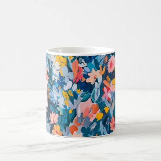 Trendy Blauw en Roze Abstract Botanisch Monogram Koffiemok (Center)