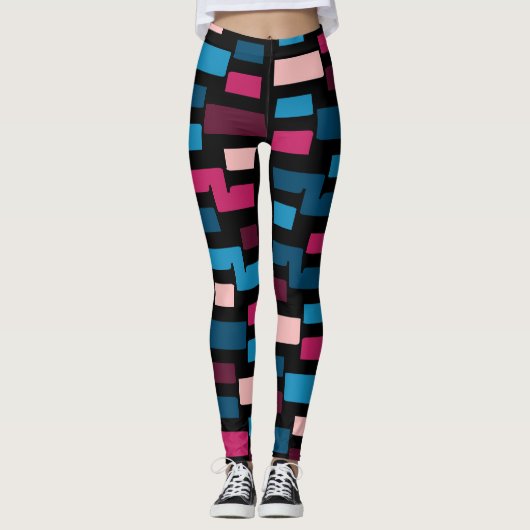 Trendy Blauw En Roze City Night Cool Home Pattern Leggings (Voorkant)
