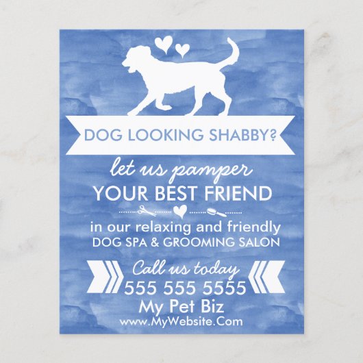 Trendy Blauw En Wit Custom Dog Grooming Flyer (Voorkant)