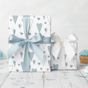 Trendy blauw en wit genderneutrale harten cadeaupapier