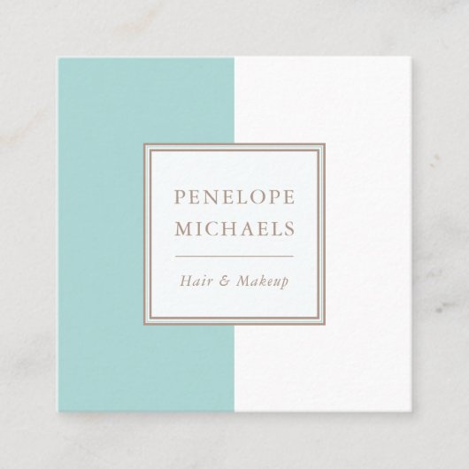 Trendy blauw en wit kleurenblok vierkante visitekaartje (Voorkant)