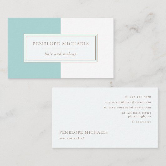 Trendy blauw en wit kleurenblok visitekaartje (Voorkant / Achterkant)