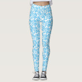 Trendy blauw en wit patroon leggings (Voorkant)