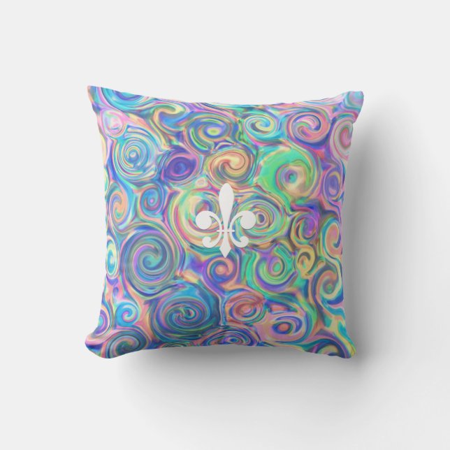 Trendy blauw Fleur-De-Lis ontwerp Kussen (Voorkant)
