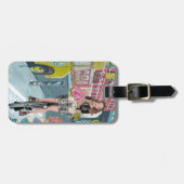 Trendy Blauw & Geel Fietspoppetje in Brooklyn NY Bagagelabel (Voorkant horizontaal)